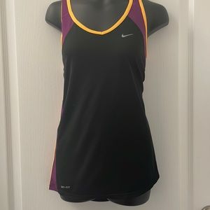 Nike Dri Fit racerback tank v neck mesh sides drops at front on btm Sz M